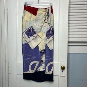 Lauren Ralph Lauren Vintage Nautical Wrap Skirt Silk Yachting Regatta Sailing 8
